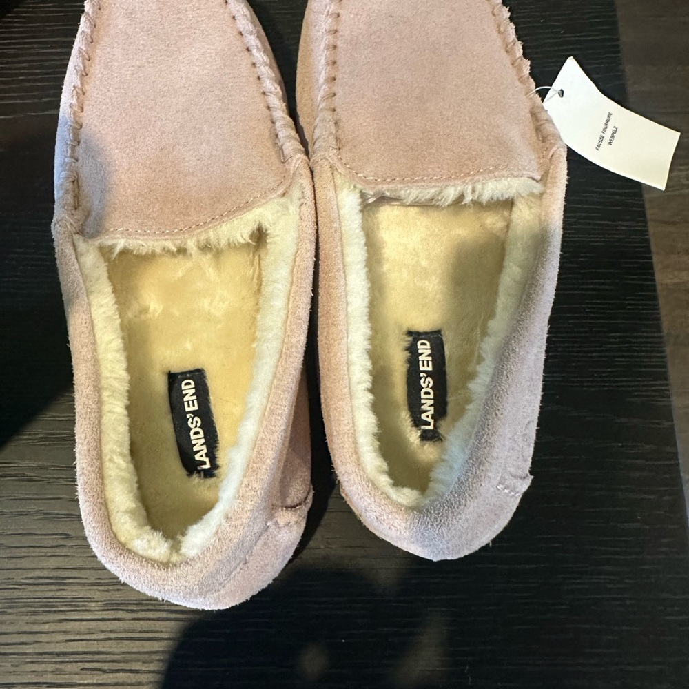 Lands' End Pink Slippers with Cozy Fuzzy Lining and Soft Suede Material
